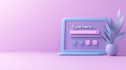 Poster - A minimalist digital interface on a purple background with a search bar and a plant.
