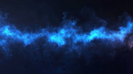 Wall Mural - realistic thunder light and blue smoke cloud bottom frame. mysterious lightning glow border wide pan