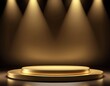 © Alfranto - Gold background podium award stage light golden win 3D platform. Background luxury gold podium winner ceremony spotlight star abstract shine prize champion design victory show product template