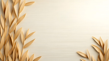 Fototapete - A serene composition featuring golden leaves arranged elegantly against a soft, light background, creating a natural and calming aesthetic.