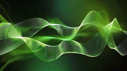 Green and minimalist technology wave background presenting a sleek and modern visual. The gentle waves of green hues blend with the simple, clean lines of technology elements, creating an eye-catching
