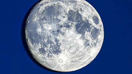Wall Mural - nighttime view reveals a full moon's cratered surface against a deep blue sky