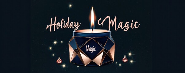 Abstract Christmas candle made of geometric shapes, navy blue with rose gold accents, chic and contemporary with 