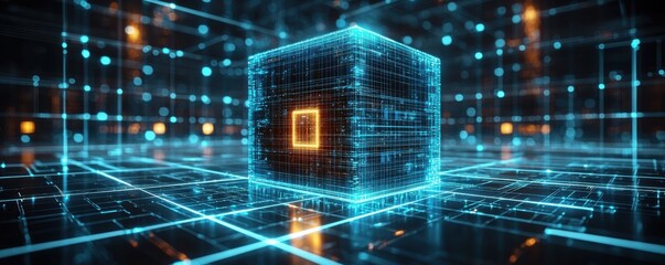 futuristic digital cube network data cyber security technology background