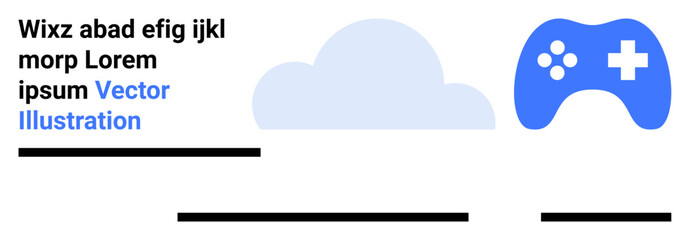 blue game controller, cloud silhouette, black text placeholders, and horizontal lines. ideal for tec