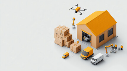 Aufkleber - Automated warehouse with drones, robots, and delivery vehicles