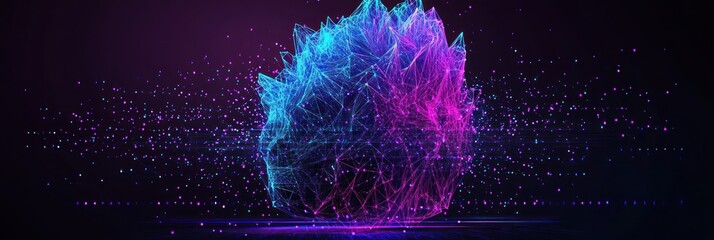 Fototapete - Abstract digital artwork featuring a glowing, geometric shape in vibrant colors.
