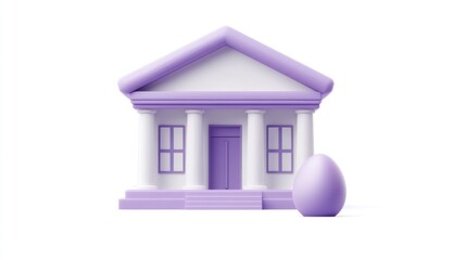 Fototapete - A stylized purple building with columns next to an egg-shaped object.