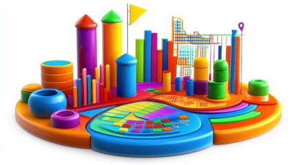 Aufkleber - A colorful, playful cityscape model designed for educational purposes and creativity.