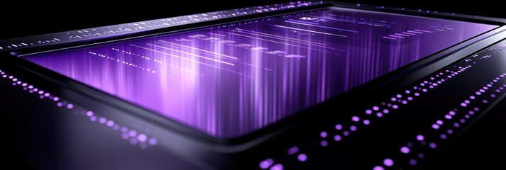 Poster - A close-up of a sleek, futuristic device displaying digital data in vibrant purple hues.