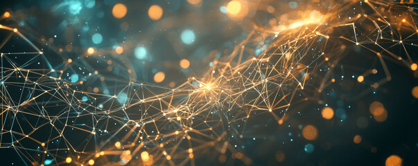 Wall Mural - complex network of glowing particles and connections, representing data flow and technology. vibrant