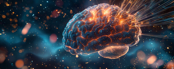 Wall Mural - glowing brain network visualized with vibrant colors and dynamic lights, representing advanced ai sy