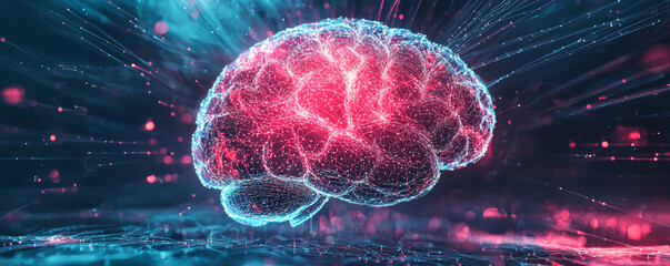 Wall Mural - glowing brain network visualized with vibrant colors and dynamic lines, representing advanced ai sys
