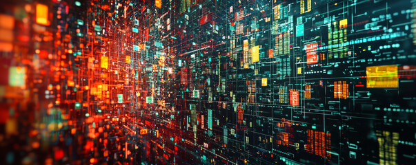 Wall Mural - abstract digital data visualization with vibrant colors and complex patterns, representing financial