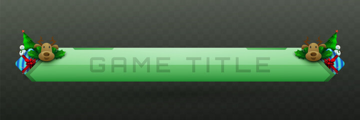 Wall Mural - Christmas-Themed Game Title Lower Third Banner in Green Color with Christmas Ornaments for Game UI Designs