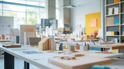 Poster - A design studio filled with architectural models and materials for creative projects.