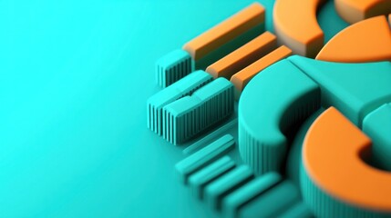 Fototapete - Abstract design featuring geometric shapes in turquoise and orange colors.