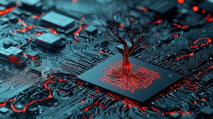 Leinwandbilder - Exploring ai neural network dynamics digital workspace visual art tech environment abstract view red error codes concept