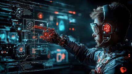 Leinwandbilder - Ai security alert displayed on multiple digital screens in a high-tech control room with futuristic graphics