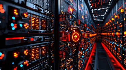 Leinwandbilder - Ai-powered server room management data center digital infrastructure high alert environment technical perspective breach alert concept