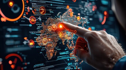 Leinwandbilder - Cyber attack warning overlay on futuristic ai interface global network digital content virtual environment tech perspective cybersecurity concept