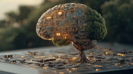Poster - Exploring the future a futuristic digital brain representing ai under cyber standards in a virtual environment with a focus on innovation