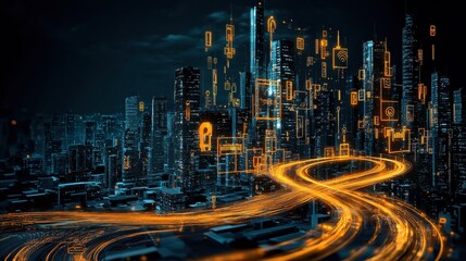 Leinwandbilder - Analyzing glowing data streams indicating compromised ai systems in urban environments an insight into security vulnerabilities