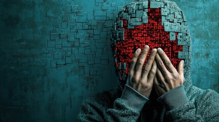 Aufkleber - Unauthorized access hands breaching ai database in a digital realm with vivid red standards