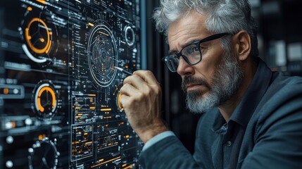 Leinwandbilder - Programmer restores corrupted ai algorithm in dark cyber environment for technological advancement