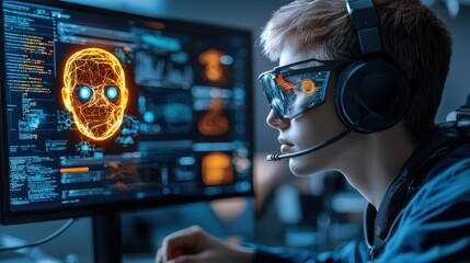 Leinwandbilder - Programmer enhancing cybersecurity defense strategies at aipow standards tech lab digital innovation focused perspective on cyber defense