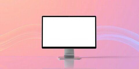 Wall Mural - Modern laptop computer on a sleek desktop monitor screen device mockup template with abstract background, monitor, device