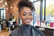 © Sanchai - A creative African American hairstylist braiding intricate patterns in a client hair at a trendy salon