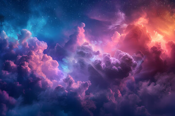 Wall Mural - colorful neon clouds in a surreal sky, blending vibrant hues for a fantasy abstract backdrop.