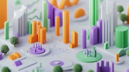 Poster - A colorful 3D cityscape model showcasing urban structures and greenery.