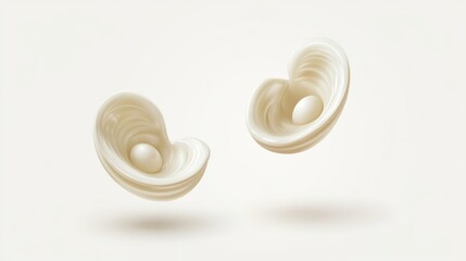 Aufkleber - Two abstract, cream-colored shells with smooth curves and eggs inside, creating a serene vibe.
