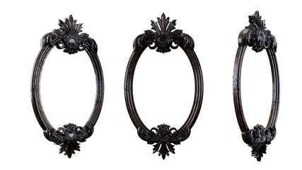 Wall Mural - 3d render of decorative black vintage frames, golden baroque frame on transparent background.