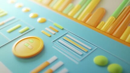 Fototapete - Abstract design featuring colorful shapes and patterns, likely for a user interface or control panel.