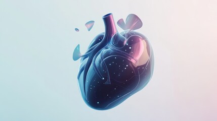 Poster - A stylized, floating heart illustration with a cosmic theme.
