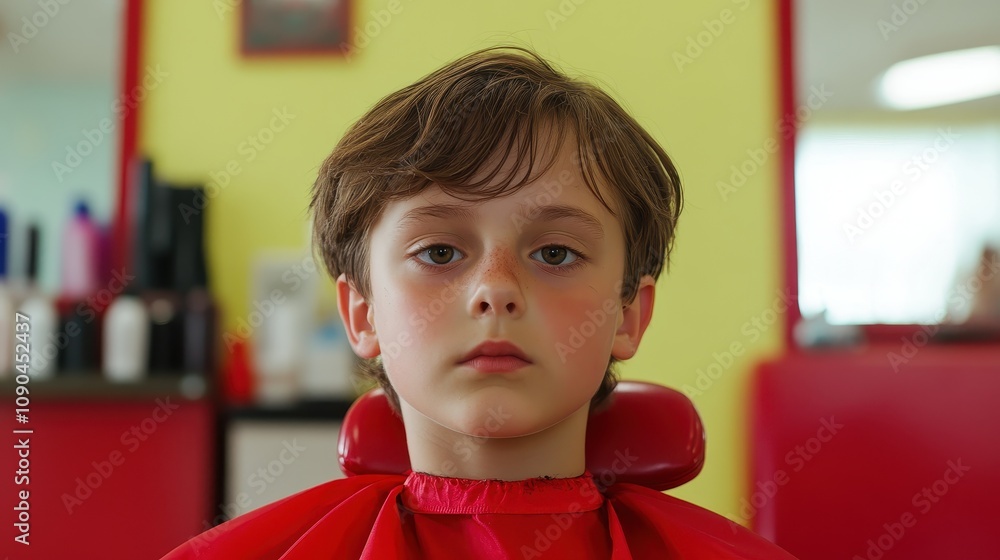 Child getting a haircut barber shop photography indoor straight-on view