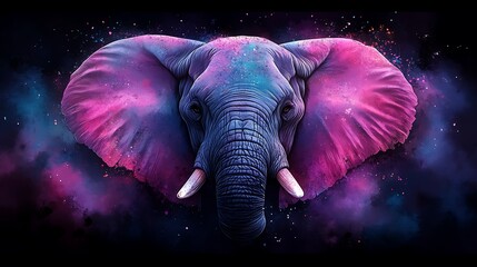 Poster - Colorful elephant portrait against cosmic background.