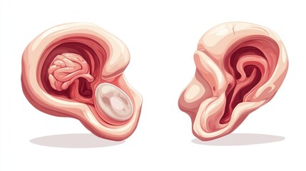 Poster - Illustration of an ear showing internal structures and a brain-like element.