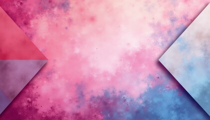 Wall Mural - Digital artwork with a gradient background from pink to blue, featuring overlapping triangular shapes in red, blue, and white