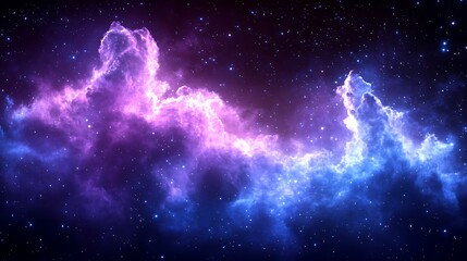 Wall Mural - cosmic nebula with purple and blue glowing gas clouds and stars.