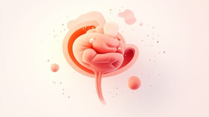 Poster - Abstract representation of a brain and bladder, emphasizing human anatomy and organ functions.