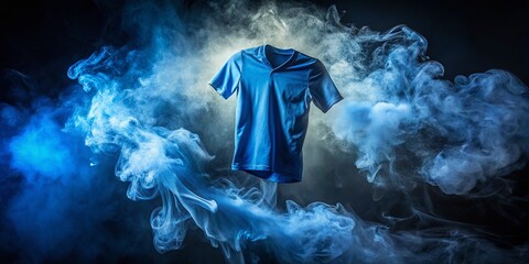 Sticker - A Striking Silhouette of a Blue Shirt Suspended in the Air, Surrounded by Enigmatic Smoke, Capturing the Essence of Movement and Mystery in a Unique Photography Concept