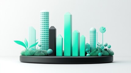 Aufkleber - Abstract cityscape with green elements, symbolizing sustainability and modern architecture.