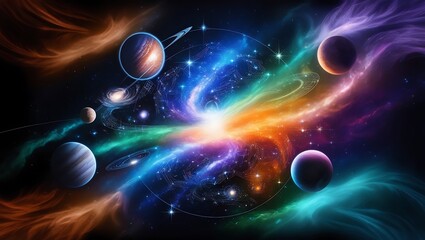Vibrant Outer Space Scene with Nebulae, Galaxies, and Majestic Planets