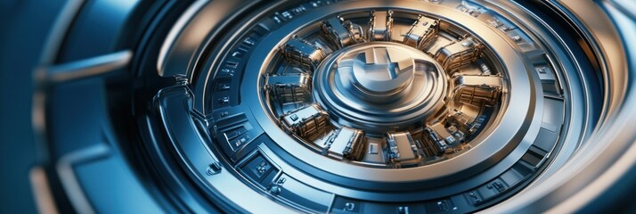 Fototapete - A futuristic metallic device with intricate details and a circular design.