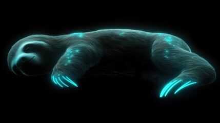 Aufkleber - A glowing sloth lying on a dark background, showcasing a surreal and artistic design.