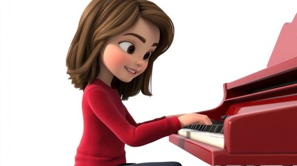 Aufkleber - A young girl joyfully playing a red piano, showcasing her musical talent and creativity.